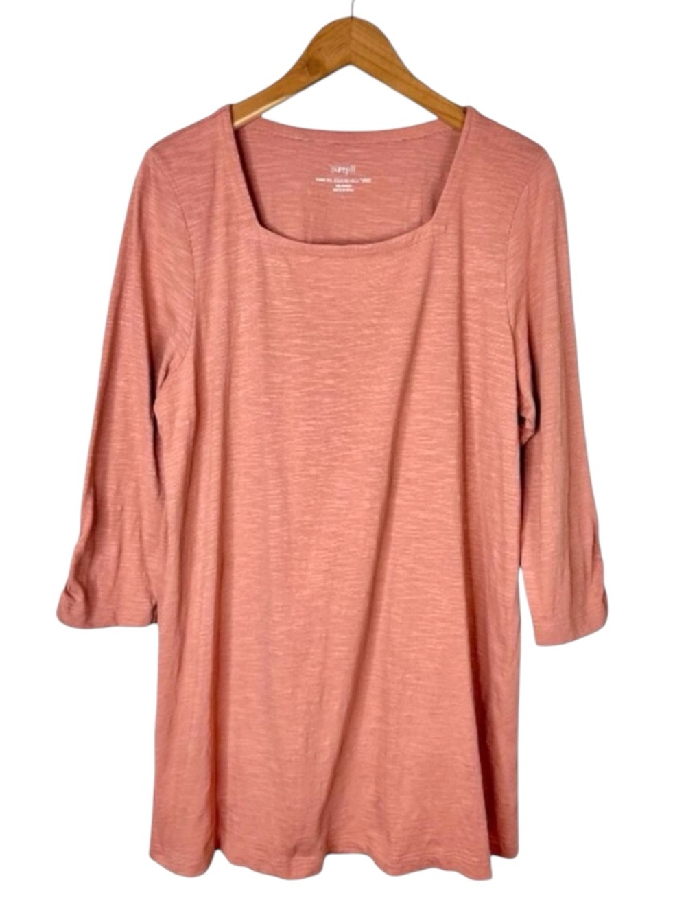Pure Jill Square-neck Tunic Top Size Large Ruched Sleeve Cotton Antique Rose